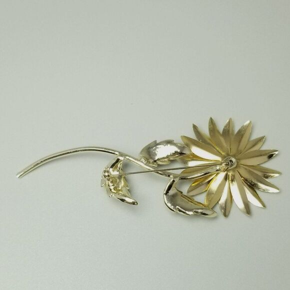 Vintage Huge Blue Rhinestone and Gold Tone Long Stem Flower Brooch, 5 Inches - Picture 4 of 7